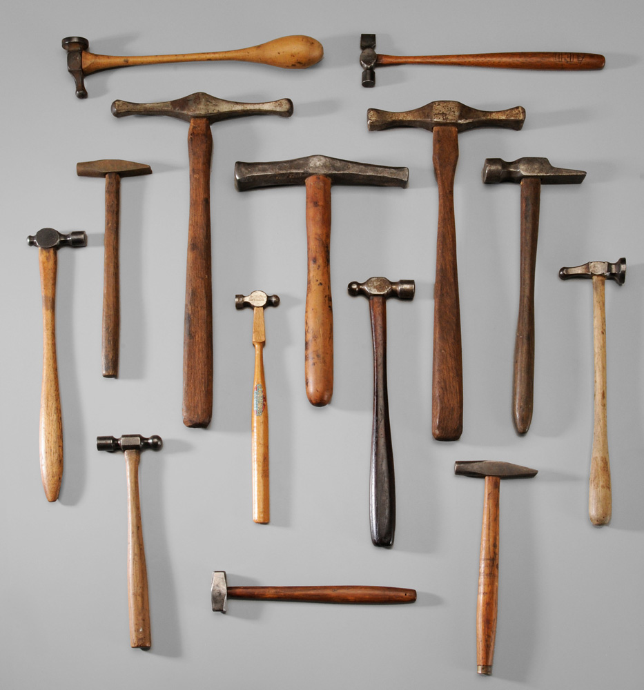 Fourteen Assorted Hammers tinsmith,