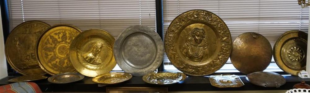 FOURTEEN BRASS TRAYS AND