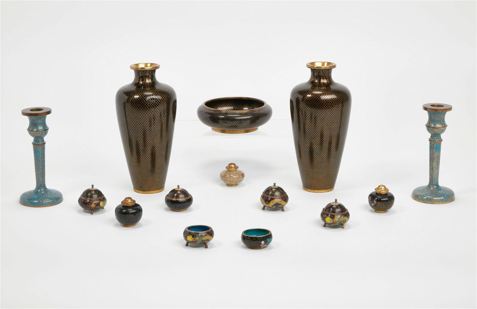 FOURTEEN CHINESE CLOISONNE ENAMEL