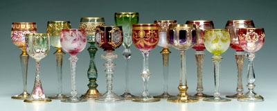 Fourteen fine glass goblets: