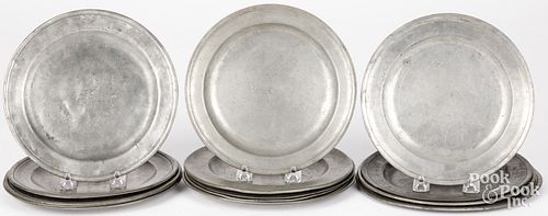 FOURTEEN PEWTER PLATES,