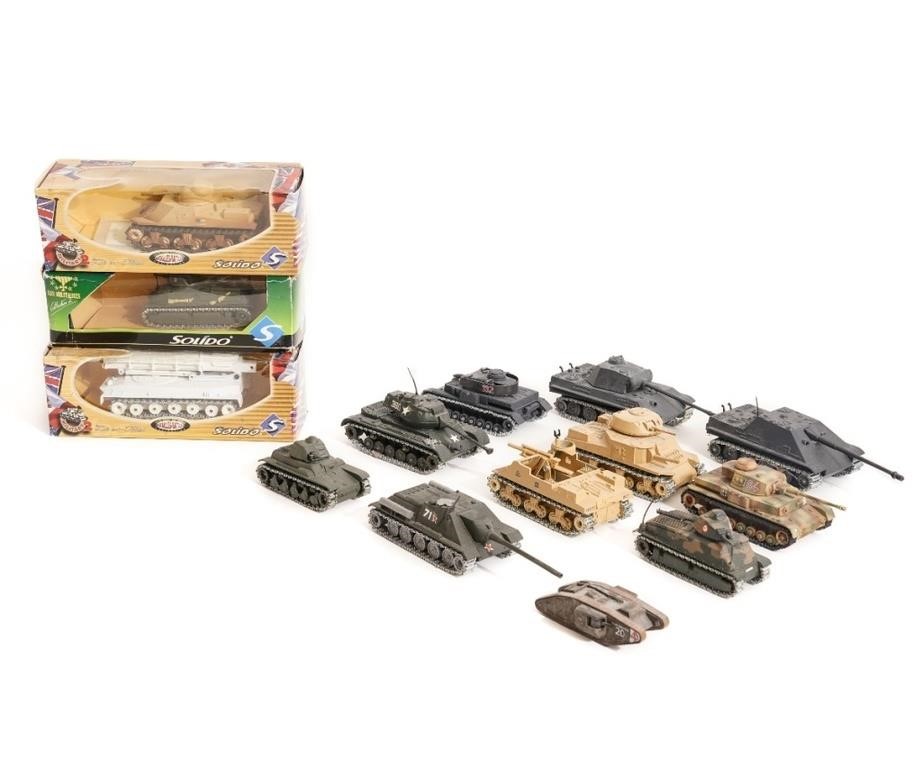 Fourteen Solido model tanks,