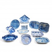 FOURTEEN STAFFORDSHIRE BLUE TR