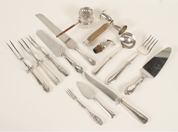 Fourteen various sterling serving