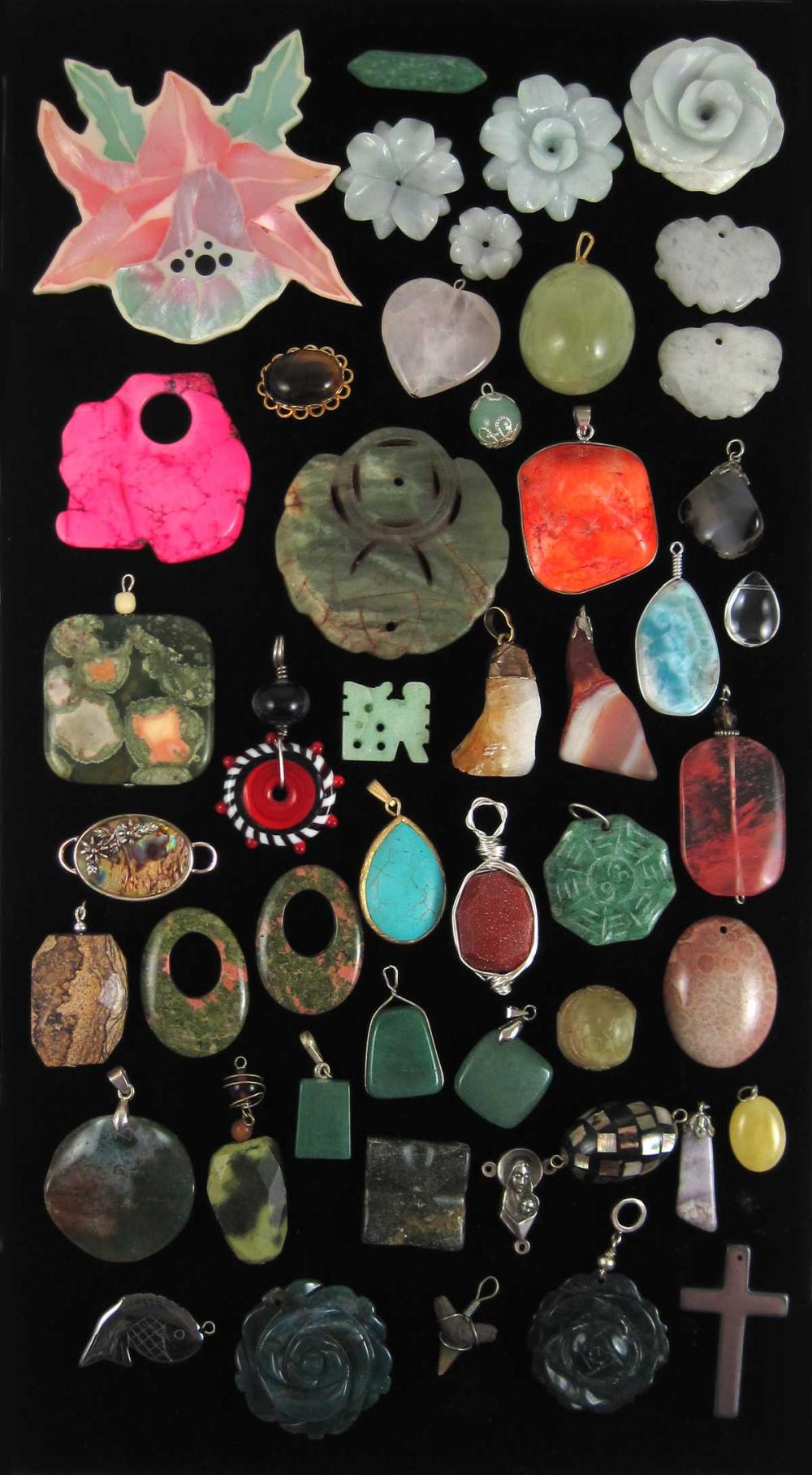 FOURTY-EIGHT PENDANTS, BEADS AND
