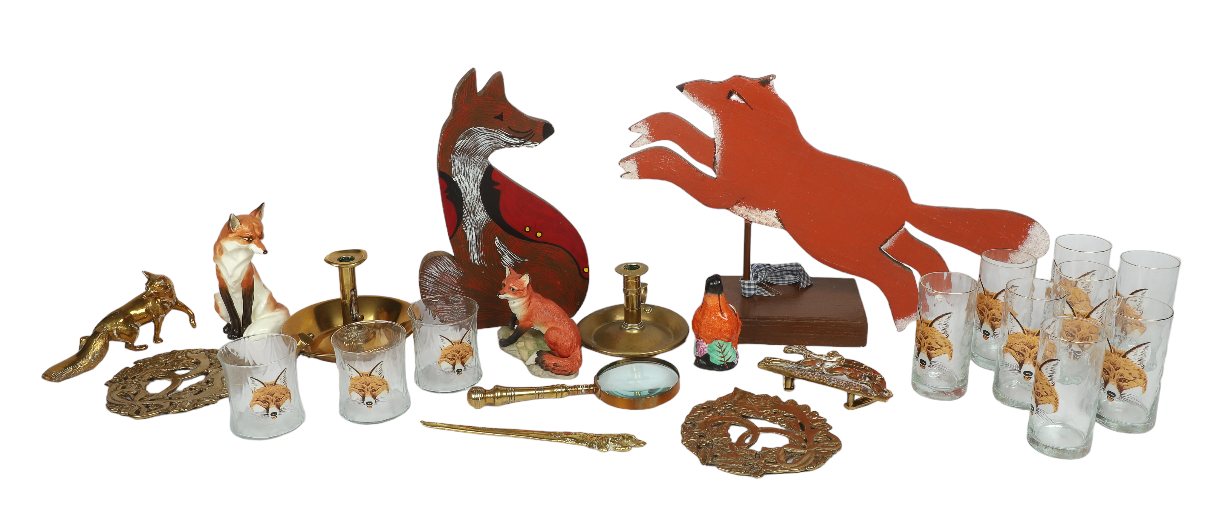 Fox and brass decorator grouping to