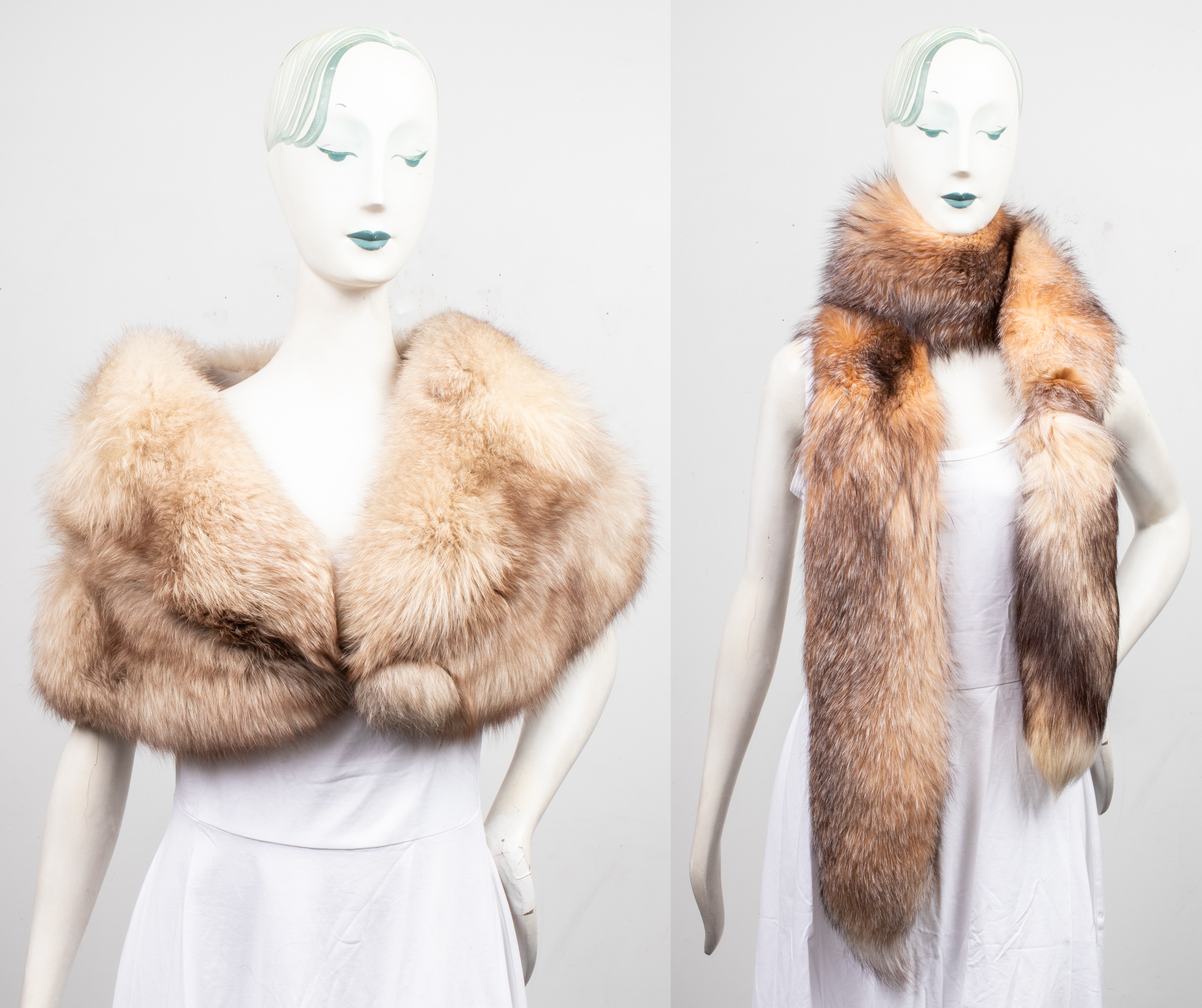 FOX FUR STOLES, 2 PCS. Two fox