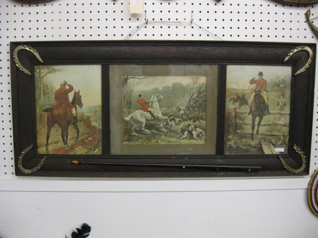 Fox Hunt Lithographs trio in oak