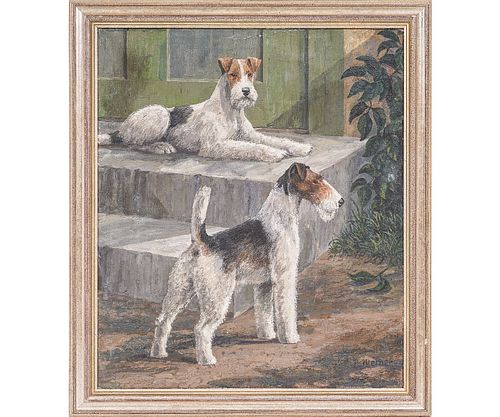 FOX TERRIERS OIL ON CANVASPaul E.