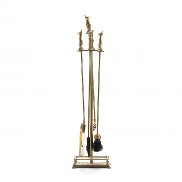 FOX THEMED BRASS FIREPLACE TOOLS