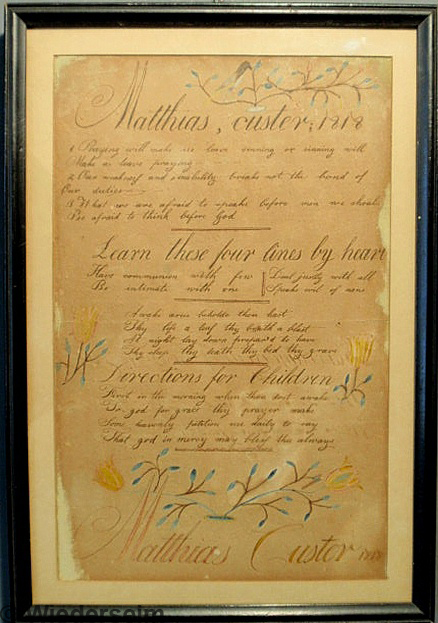 Fraktur by Mathias Custer 1818 with