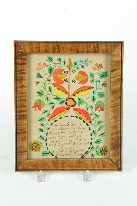 FRAKTUR.  Watercolor on paper. Hand