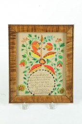 FRAKTUR.  Watercolor on paper.