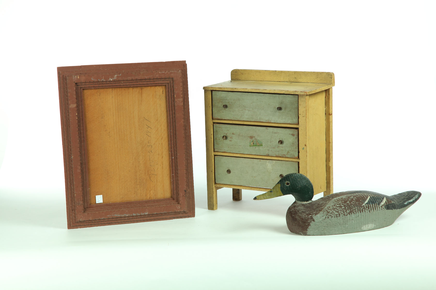 FRAME  DECOY AND DOLL DRESSER. 