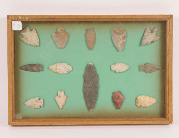 Frame of 14 arrowheads from Polk