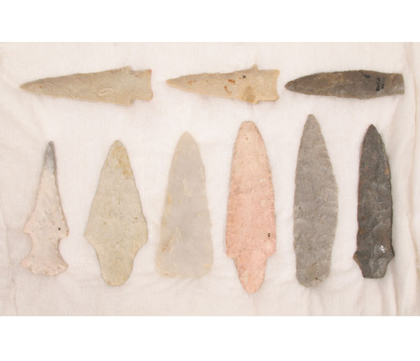 Frame of 9 miscellaneous flints. 