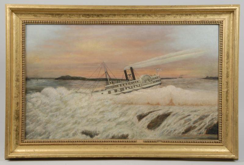 Framed 19th Century Paddle Boat Oil