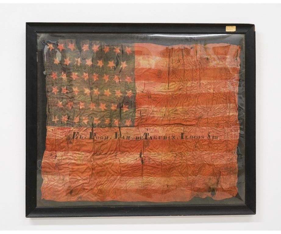 Framed 46 star American "Flag Las