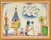 FRAMED ABSTRACT DRAWING ON PAP