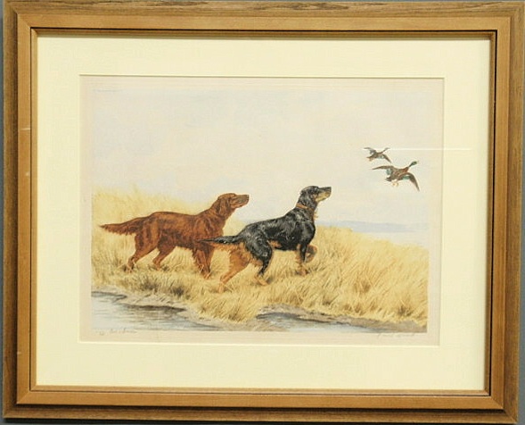 Framed and matted print of setter