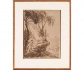 Framed and matted sepia and in
