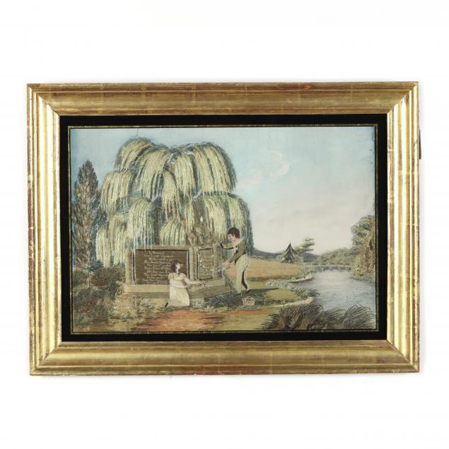 FRAMED ANTIQUE NEEDLEWORK AND WATER
