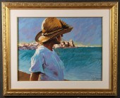 FRAMED ARTWORK OF WOMAN ON SEA