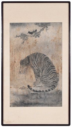 FRAMED ASIAN INK ON PAPER TIGER