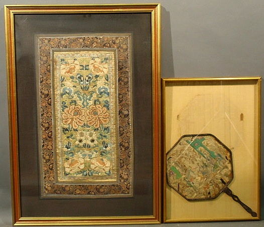 Framed Asian silk fan with black