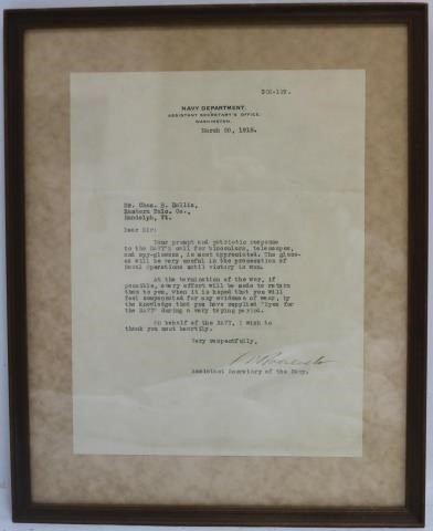 FRAMED AUTOGRAPHED SIGNED LETTER BY