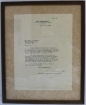 FRAMED AUTOGRAPHED SIGNED LETT