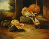 FRAMED B. VOUMAN RABBITS OIL O