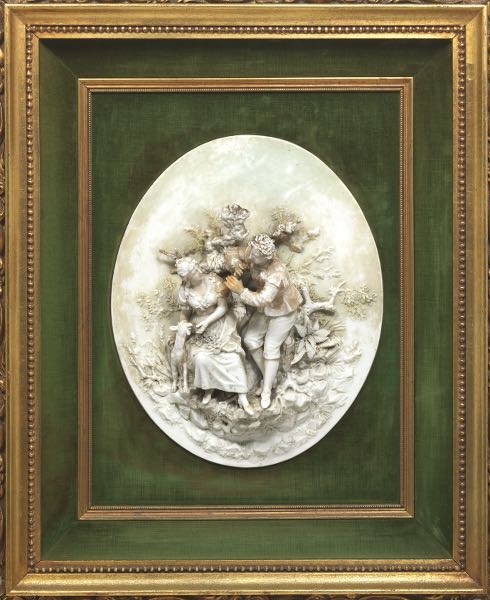 FRAMED BISQUE FIGURAL HIGH RELIEF