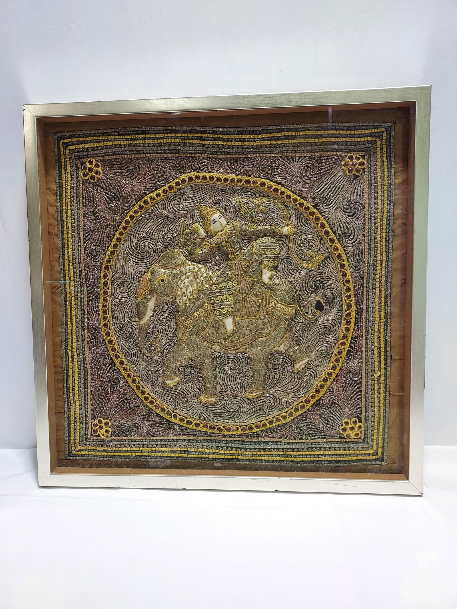 FRAMED BURMESE HAND EMBROIDERED
