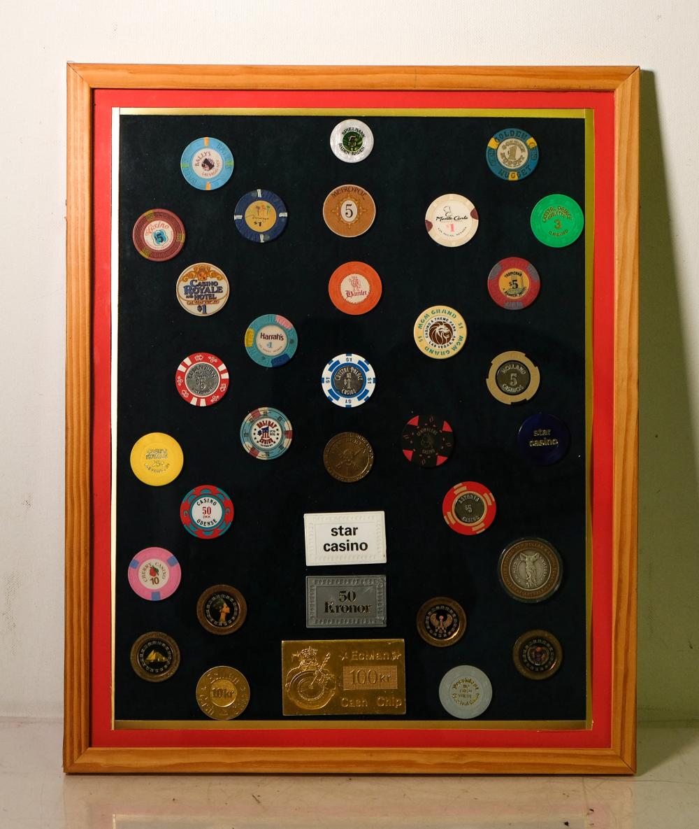FRAMED CASINO POKER CHIPS &