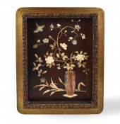 FRAMED CHINESE WOOD PANEL W/ M