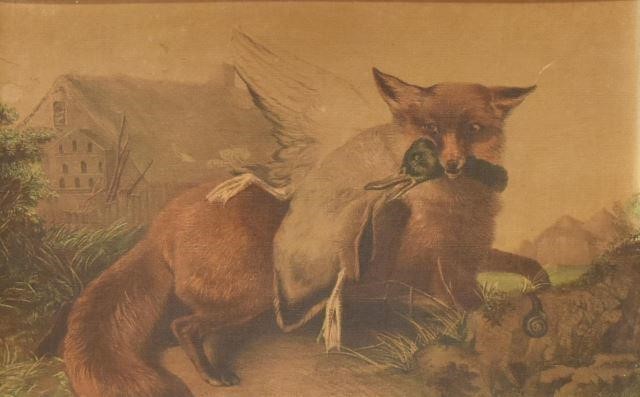 FRAMED CHROMO LITHOGRAPH FOX &