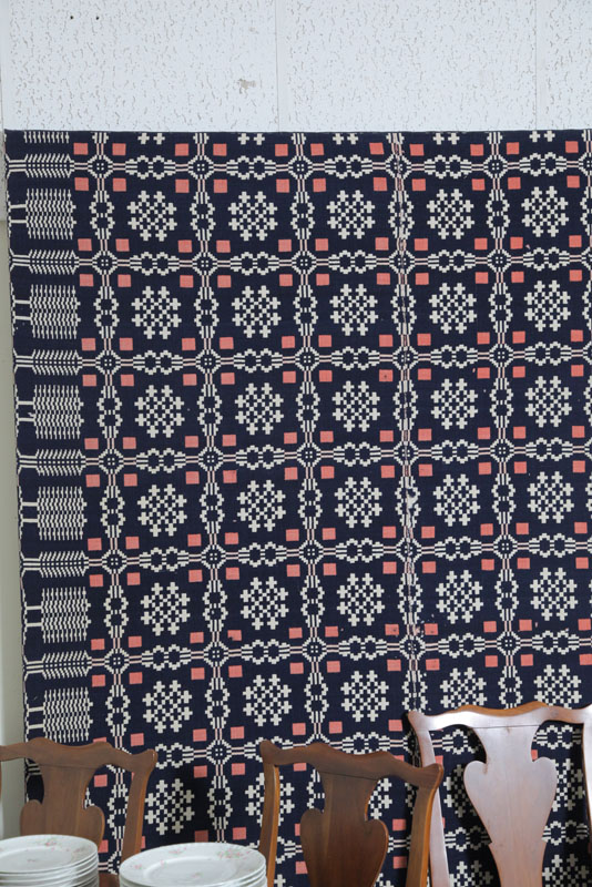 FRAMED COVERLET. Red  white and