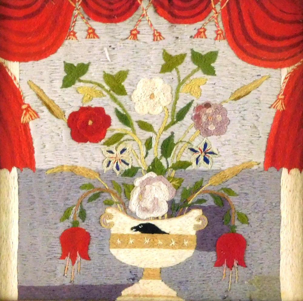 FRAMED EMBROIDERED PICTURE, C. 1860