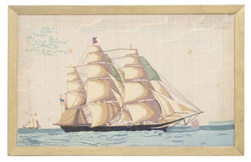 FRAMED EMBROIDERY CLIPPER SHIP