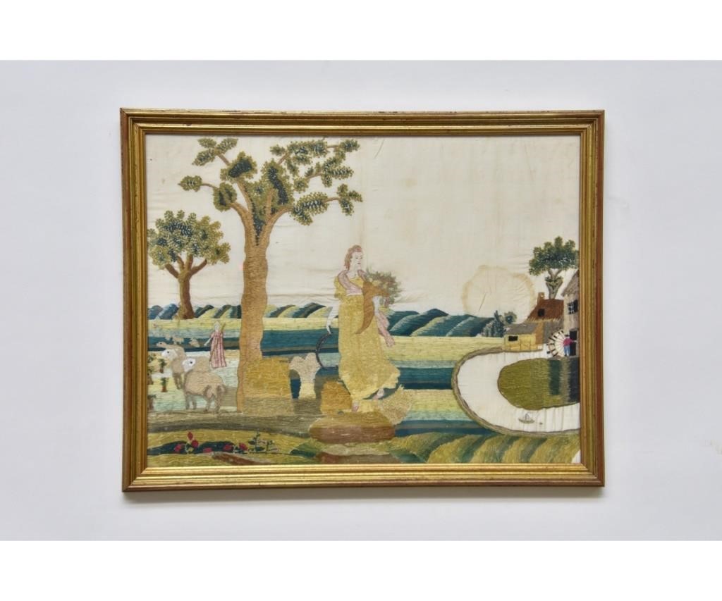 Framed English needlework of Autumn