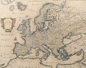 FRAMED EUROPEAN MAP: Hand-colo