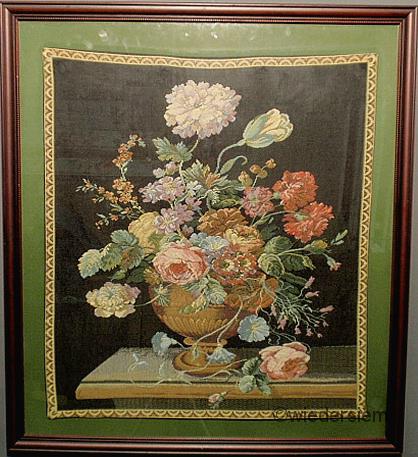 Framed floral panel tapestry 20th
