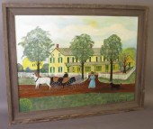 FRAMED FOLK ART OIL ON CANVAS