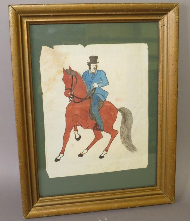 FRAMED FOLK ART WATERCOLOR OF "GENT