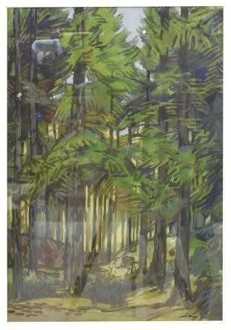 FRAMED FOREST LANDSCAPE GOUACHE