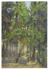 FRAMED FOREST LANDSCAPE GOUACH
