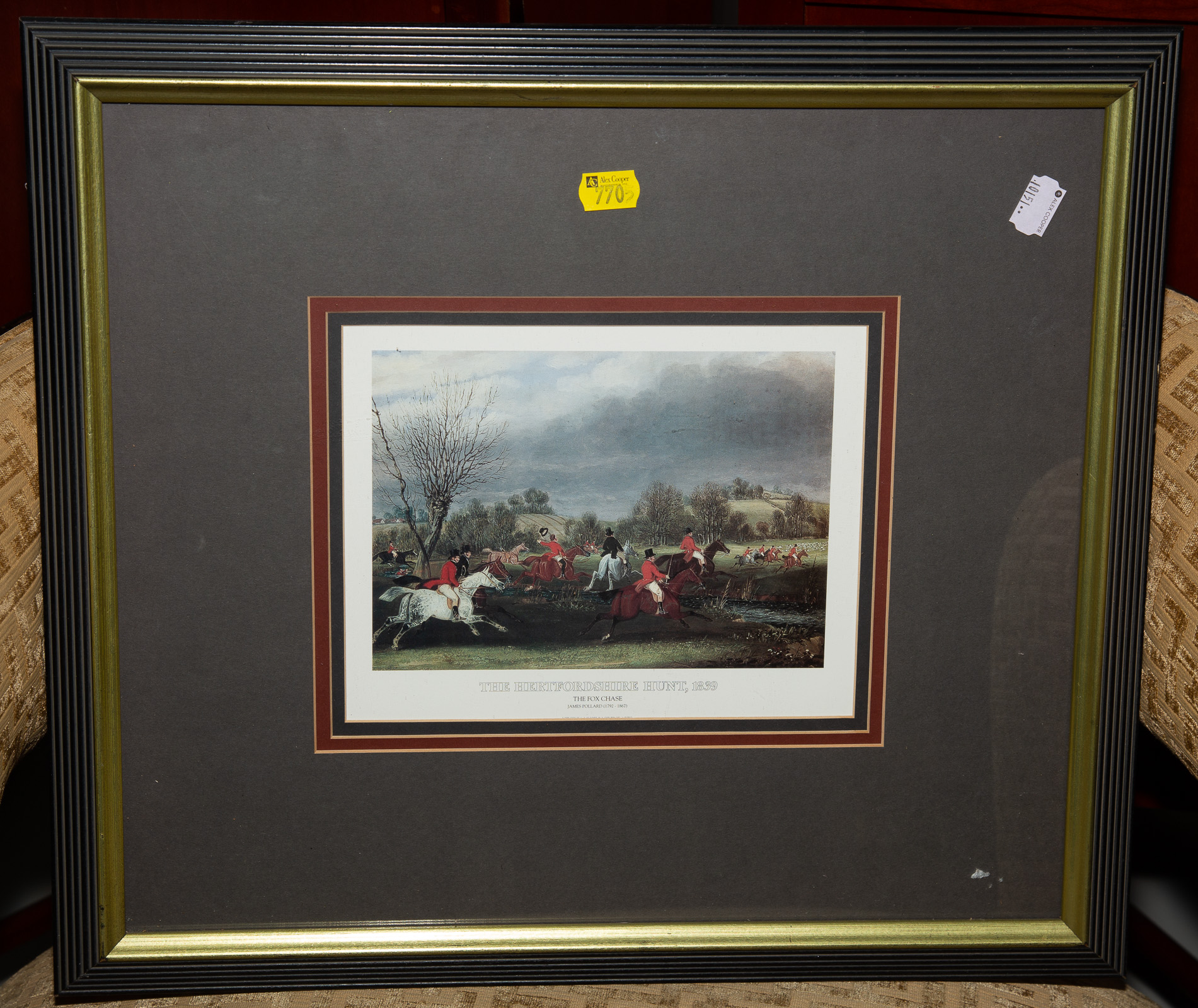 FRAMED FOX HUNTING SCENE .