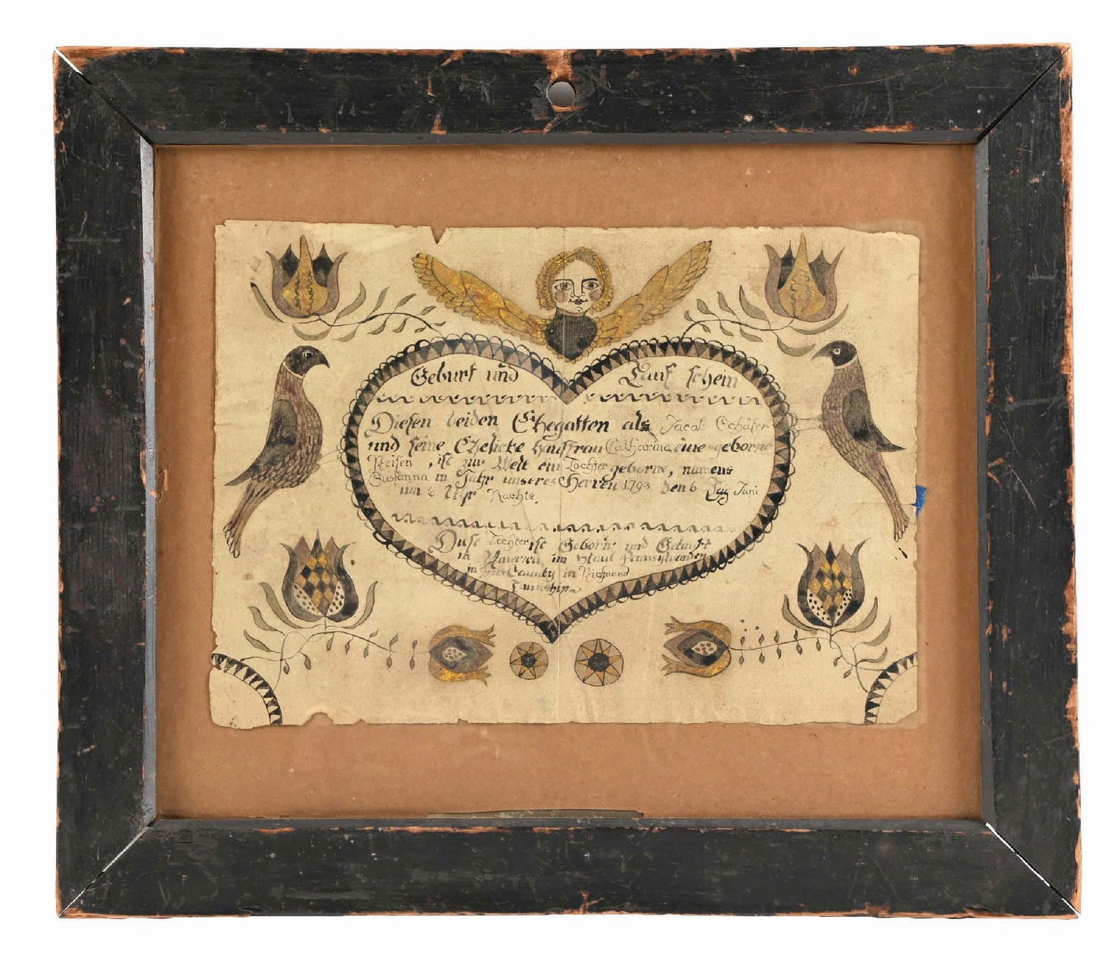 FRAMED FRAKTUR, BIRTH AND BAPTISM