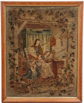 FRAMED FRENCH WOOLWORK TAPESTR